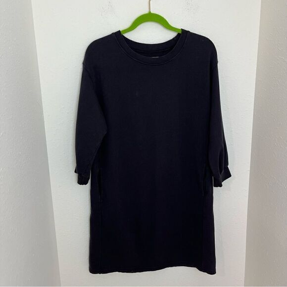 Pact Distressed Grey Pouf Sleeve Sweater Dress - Picture 2 of 7